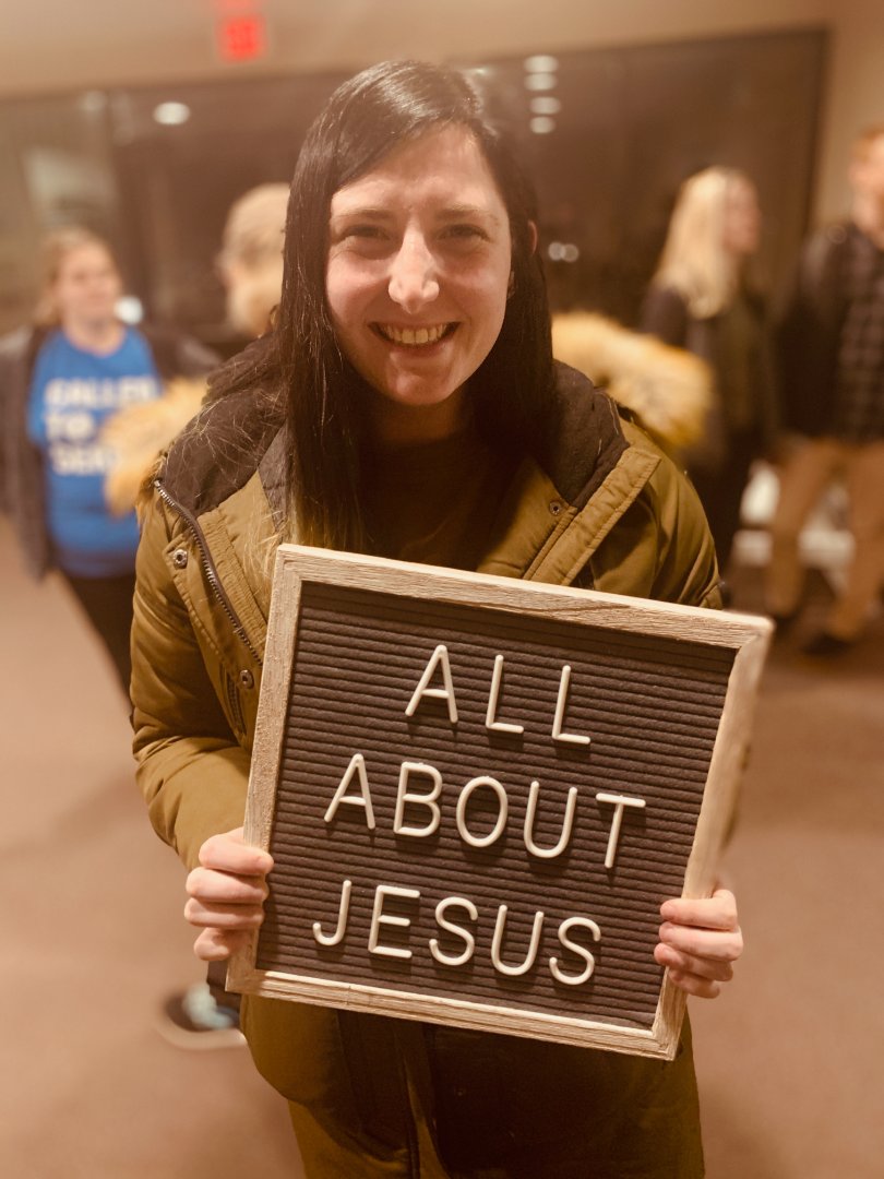 Faith Church Chandler  laci with all about jesus sign.jpg